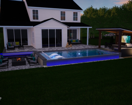 Pool and outdoor living design rendering