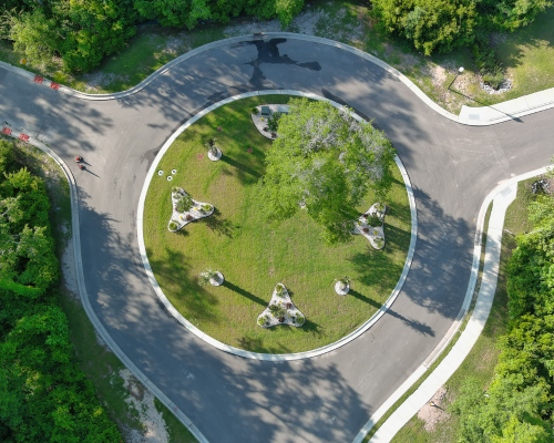 Roundabout landscape design aerial view