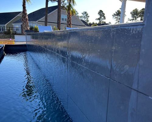 waterfall on pool’s edge